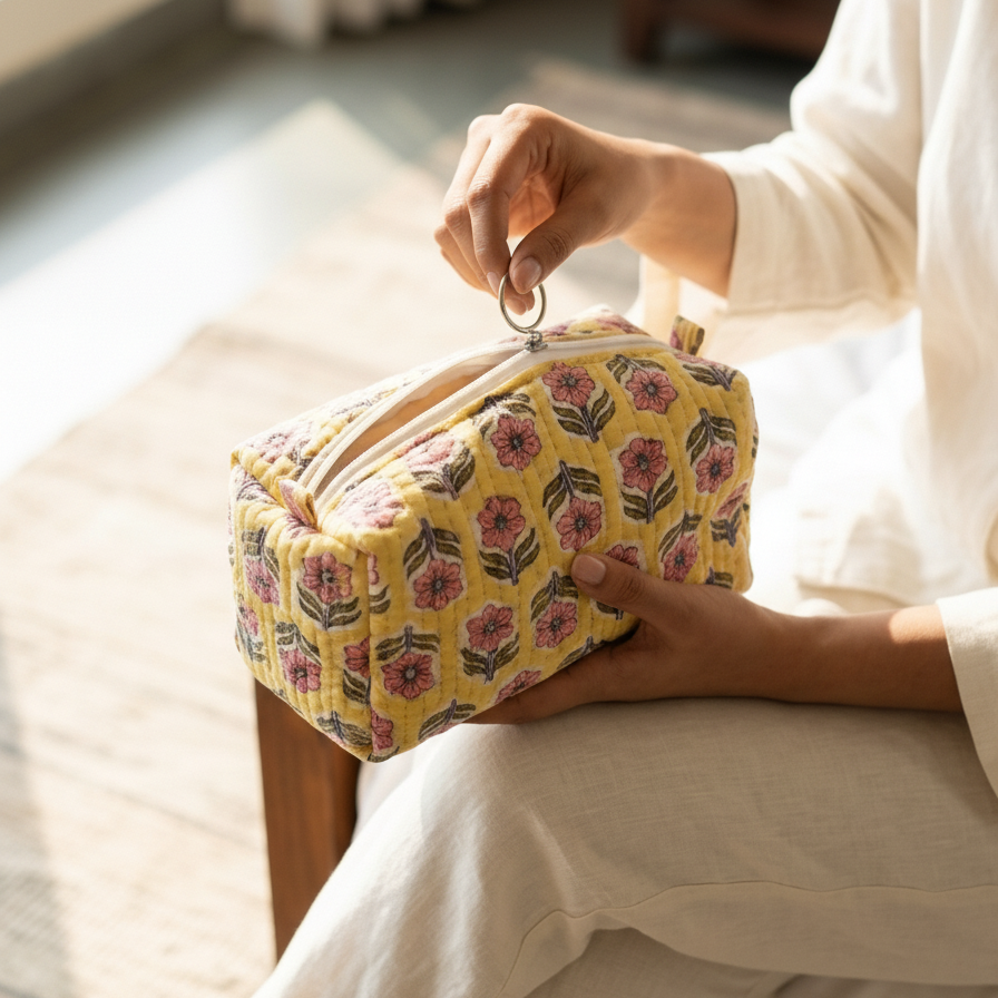 Multicolor Ajrakh Geometric Print Pouch Set of 3