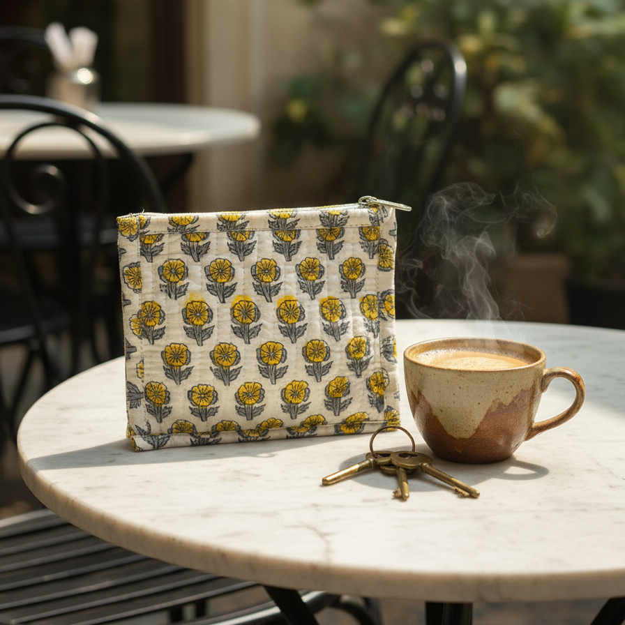 Cream Sanganeri Buta Print Utility Pouch