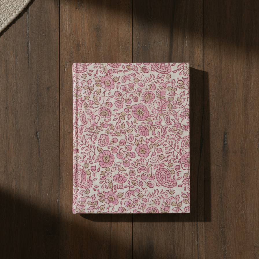 Pink Sanganeri Floral Print Fabric Notebook