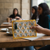 Off White-yellow Bagru Floral Print Cotton Pouch
