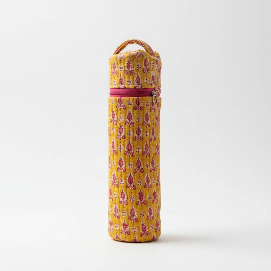Mustard Sanganeri Booti Print Bottle Cover