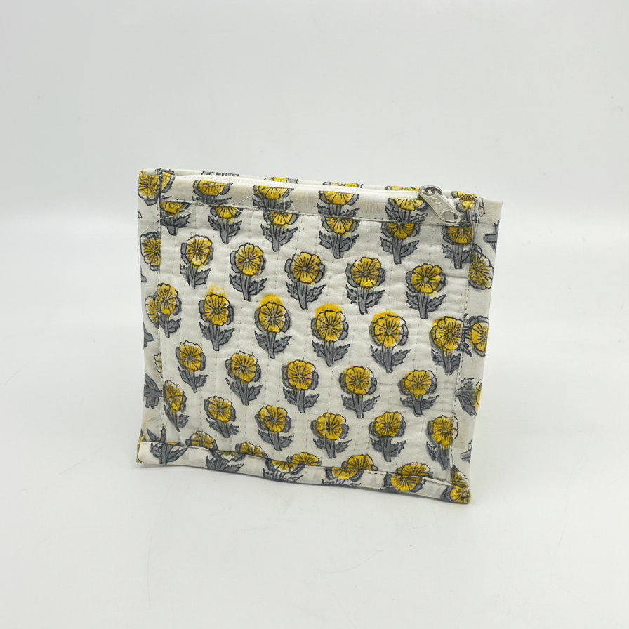 Cream Sanganeri Buta Print Utility Pouch
