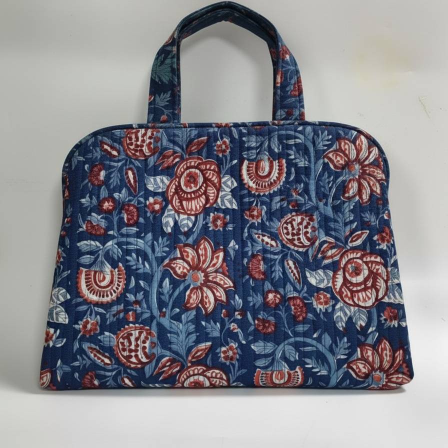 Indigo Bagru Red Floral Print Handbag