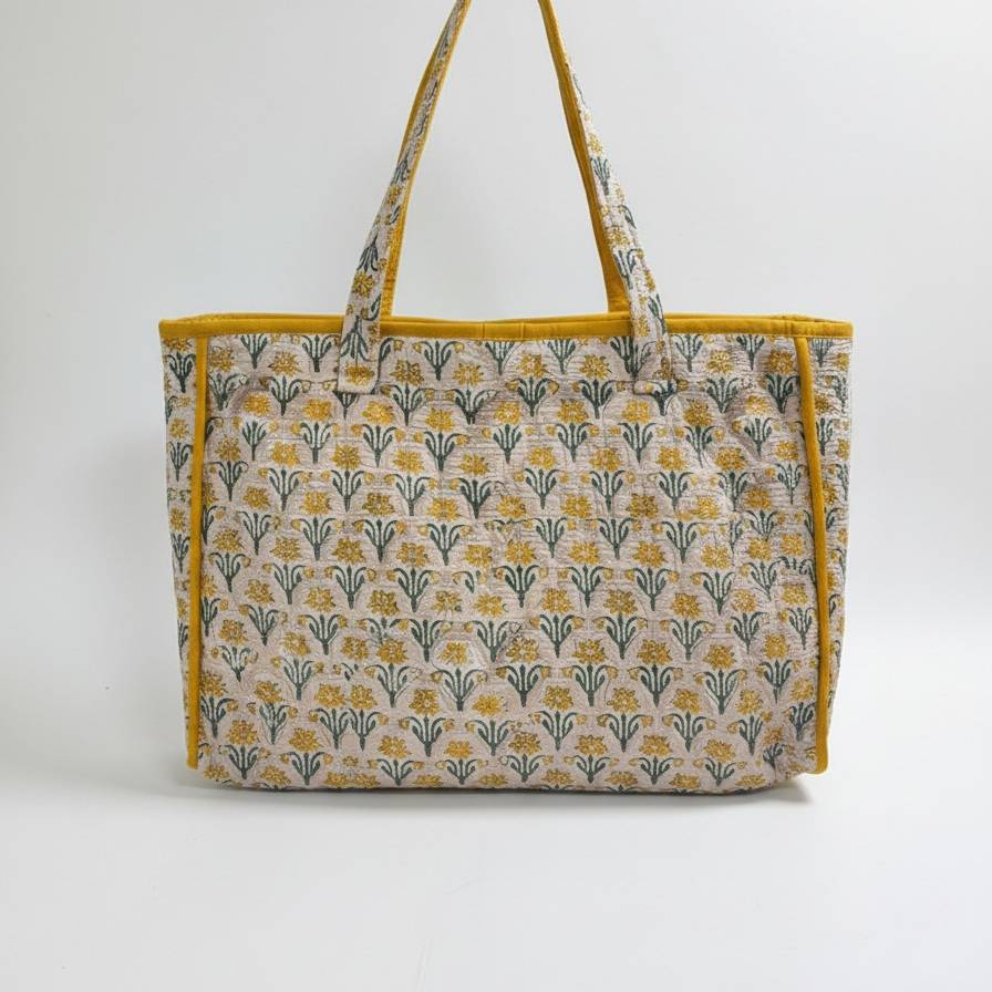 Mustard Sanganeri Buta Print Large Tote Bag