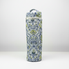 White Blue Sanganeri Floral Print Water Bottle Cover