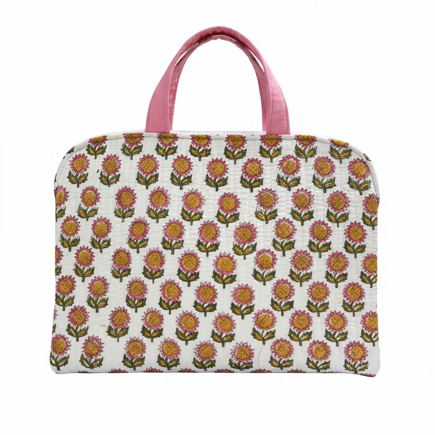 Cream Sanganeri Buta Print Laptop Bag