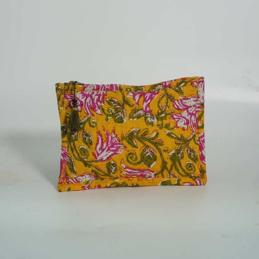 Multicolor Kalamkari Floral Print Pouch