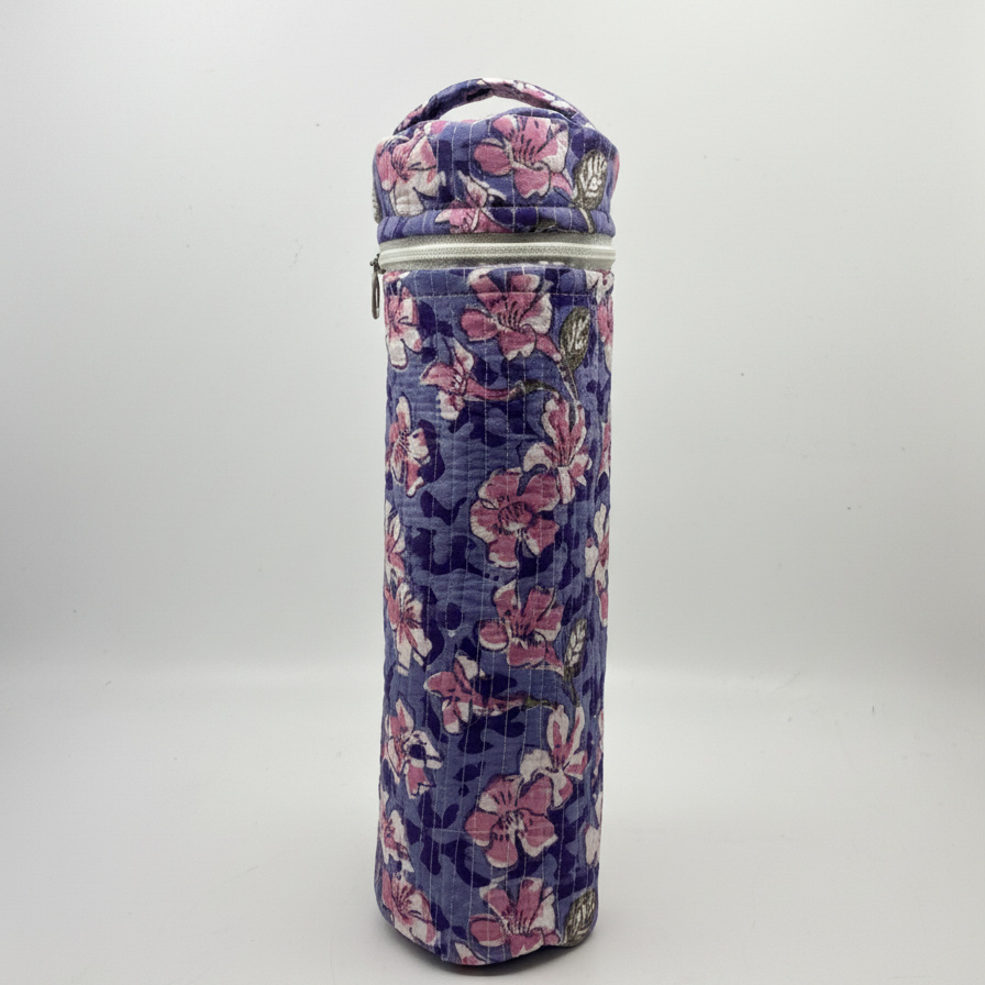 Purple Kalamkari Floral Print Bottle Cover