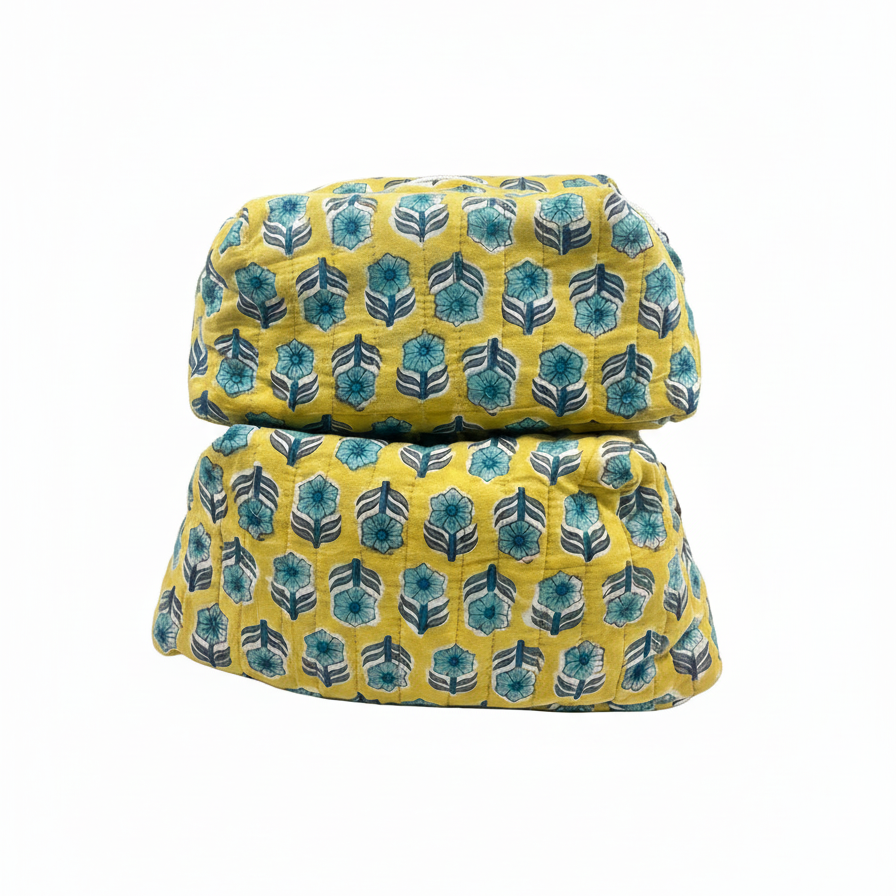 Yellow Bagru Buta Print Organiser Set