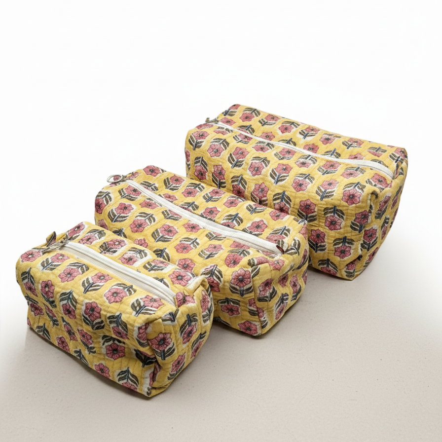 Multicolor Ajrakh Geometric Print Pouch Set of 3
