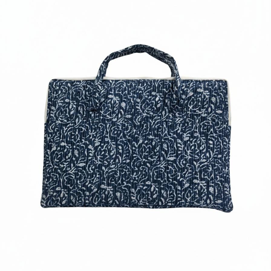 Indigo -white Ajrakh Floral Print Laptop Bag