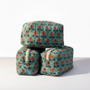 Turquoise Bagru Floral Print Quilted Storage Basket Set