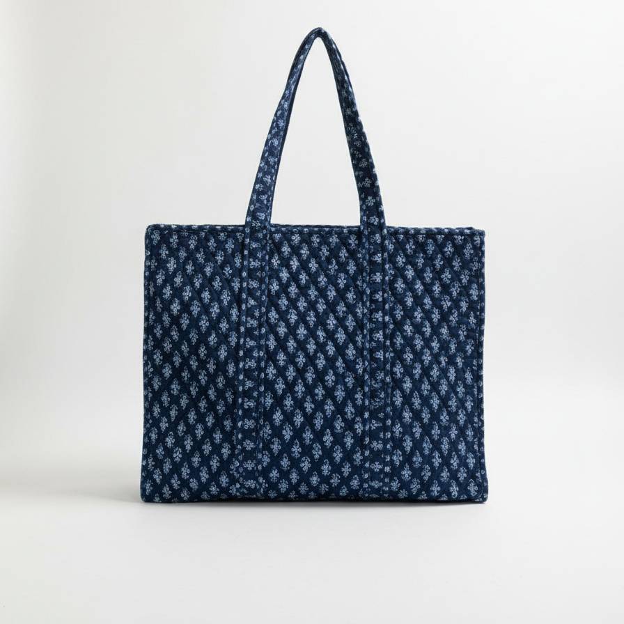 Navy Ajrakh Geometric Print Tote Bag