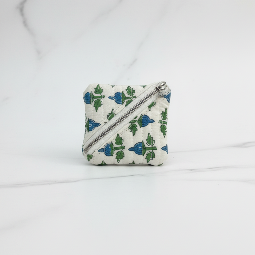 White Bagru Leaf Print Keychain