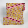 Mustard Sanganeri Booti Print Zipper Pouch Set