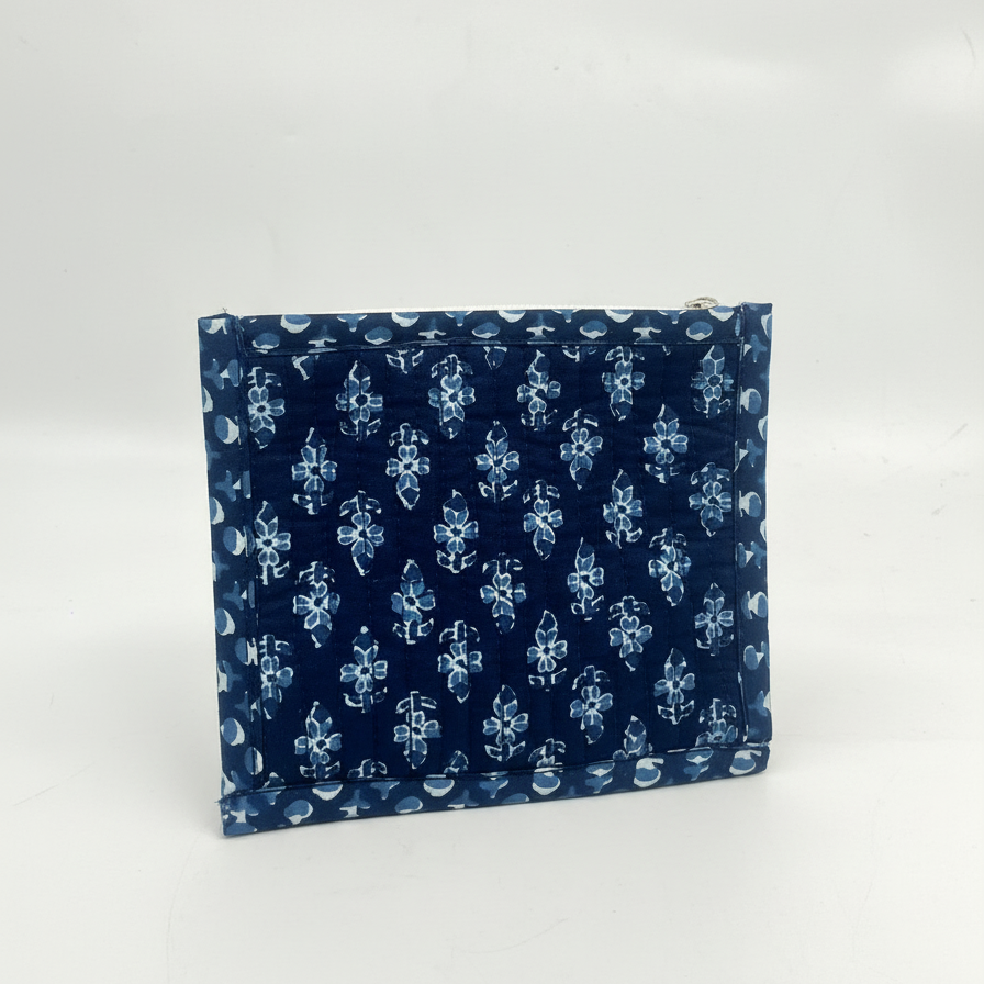 Navy Ajrakh Geometric Print Zipper Pouch