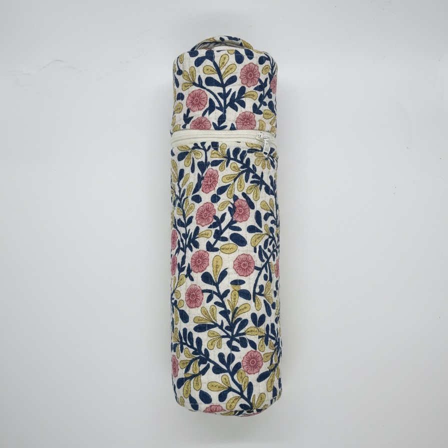 Off White Sanganeri Floral Print Bottle Cover