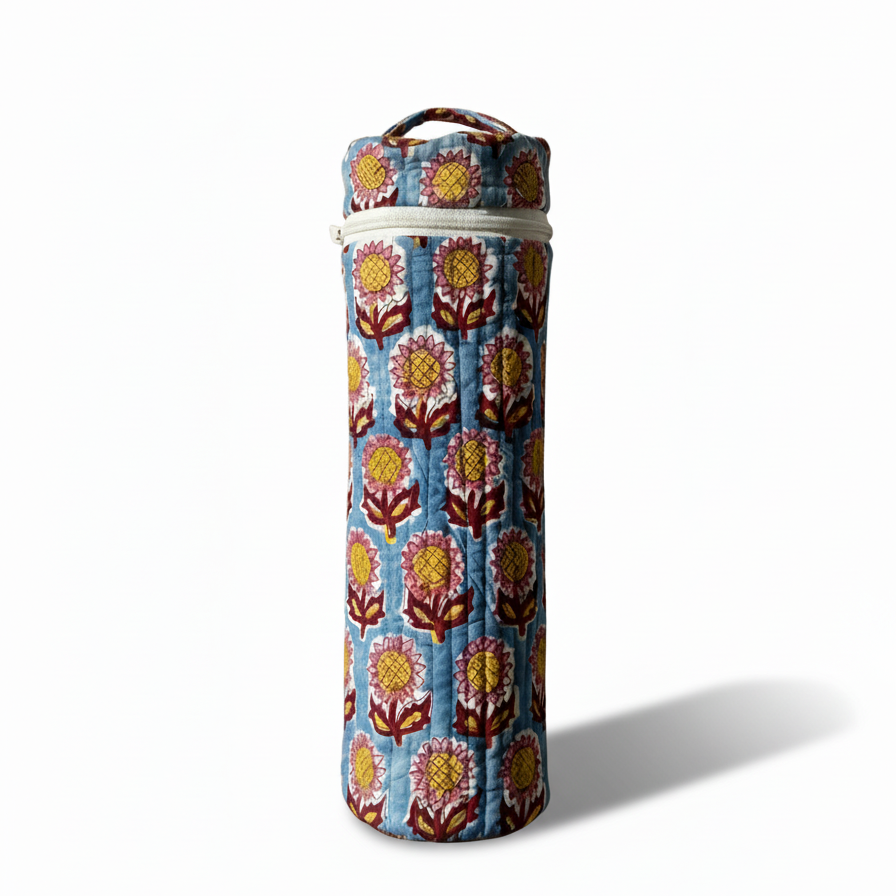 Blue Ajrakh Geometric Print Bottle Cover