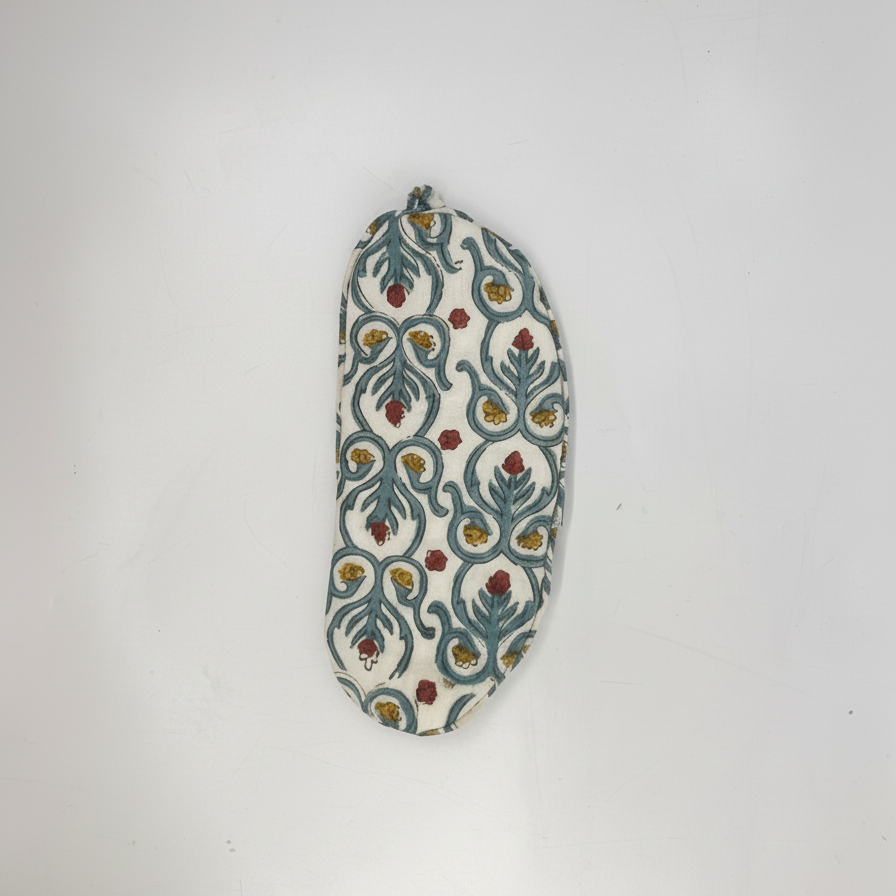 Beige Kalamkari Floral Print Eye Mask