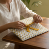 White Yellow Bagru Buti Print Pouch