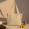 Beige Sanganeri Buta Print Drawstring Tote Bag