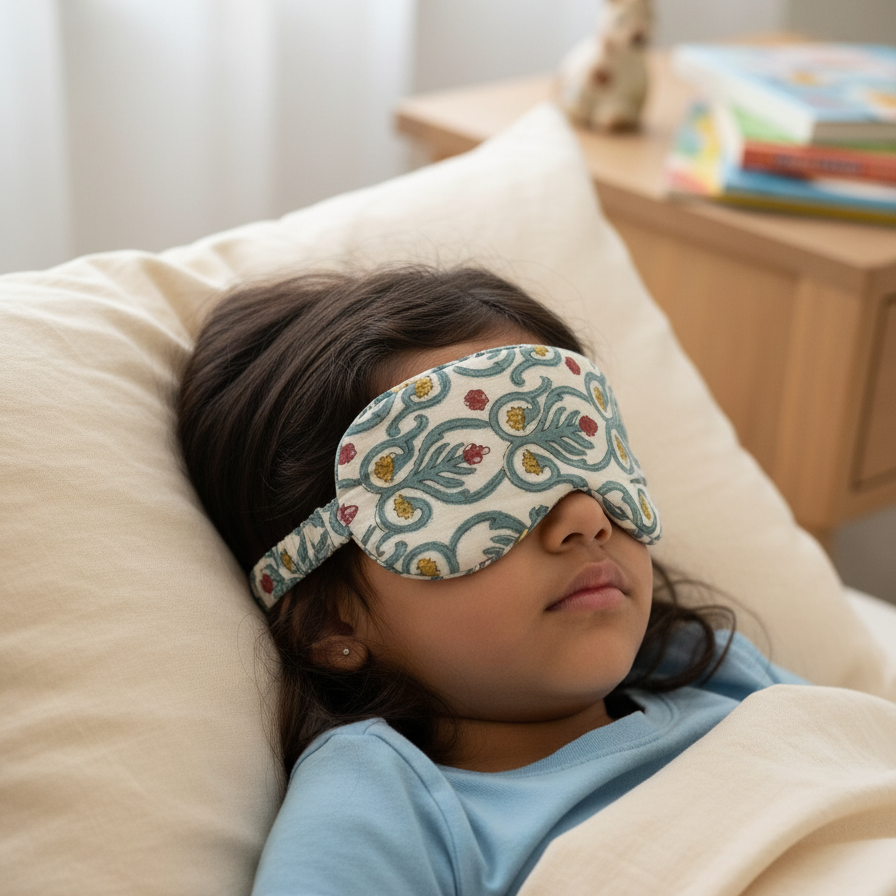 Beige Kalamkari Floral Print Eye Mask