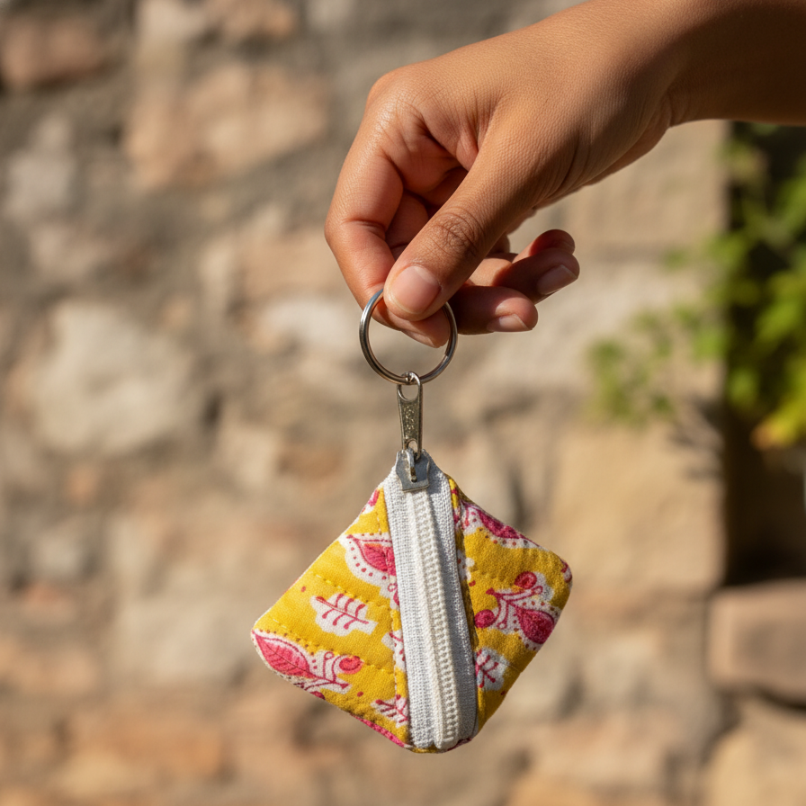 Yellow Sanganeri Print Keychain