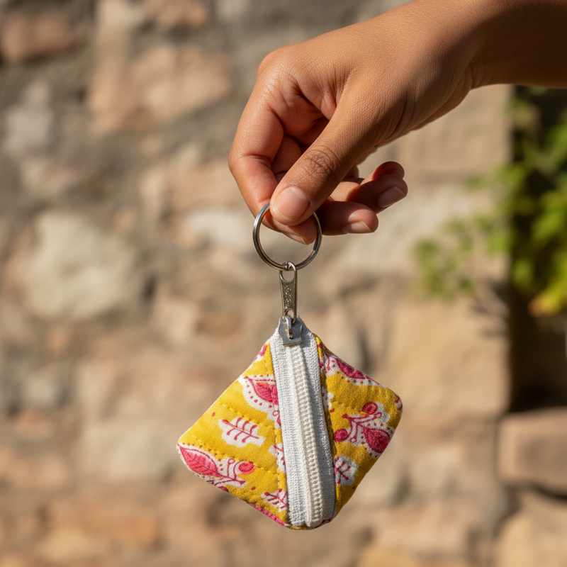 Yellow Sanganeri Print Keychain