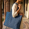 Navy Ajrakh Geometric Print Tote Bag