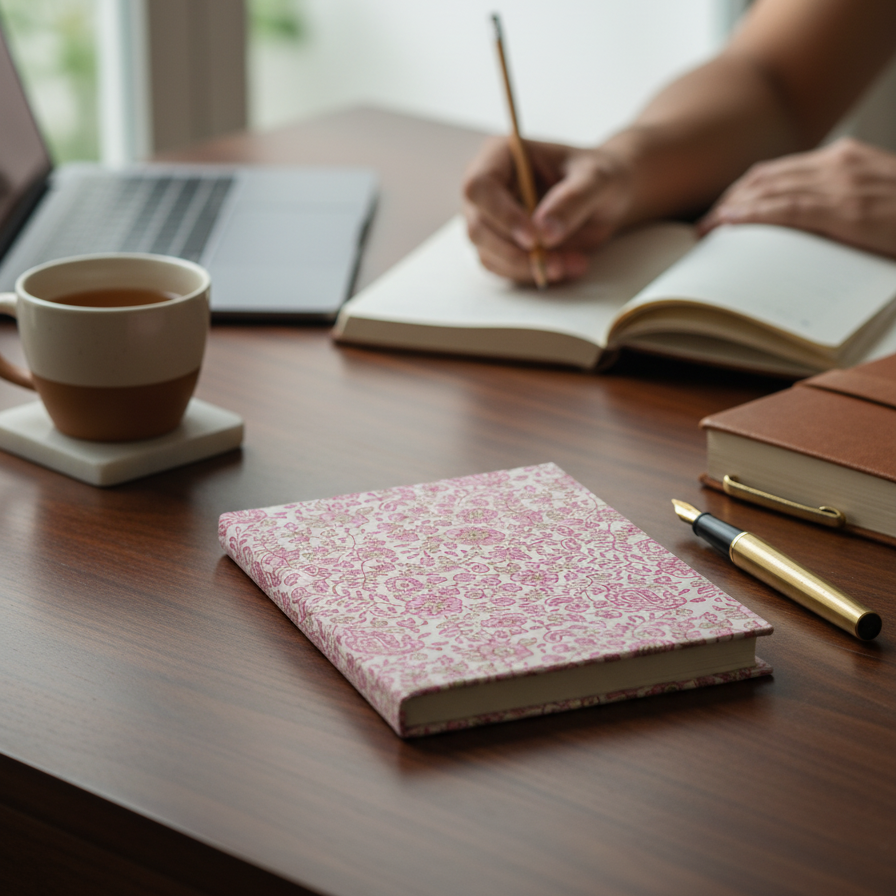 Pink Sanganeri Floral Print Fabric Notebook