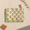 White Green Dabu Buti Print Cotton Pouch