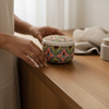 Beige Kalamkari Floral Print Round Jewelry Box