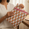 White Pink Sanganeri Buti Print Zipper Pouch
