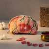 Peach Kalamkari Flower Print Cotton Pouch