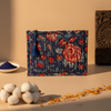 Navy Blue Kalamkari Floral Print Cotton Pouch
