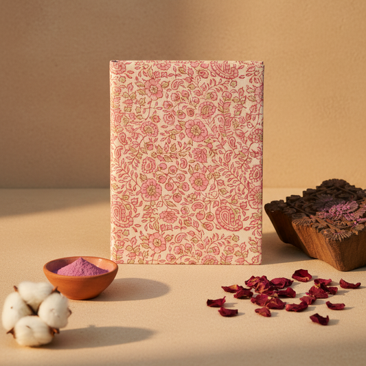 Pink Sanganeri Floral Print Fabric Notebook