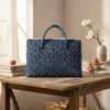Indigo -white Ajrakh Floral Print Laptop Bag