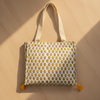Beige Sanganeri Buta Print Drawstring Tote Bag