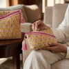 Mustard Sanganeri Booti Print Zipper Pouch Set
