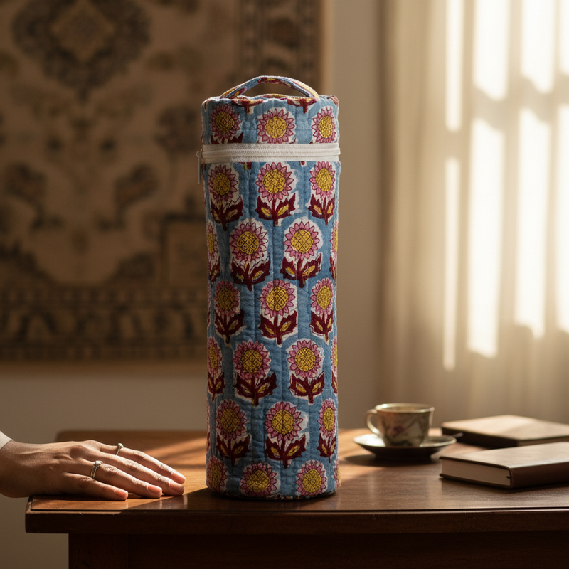 Blue Ajrakh Geometric Print Bottle Cover