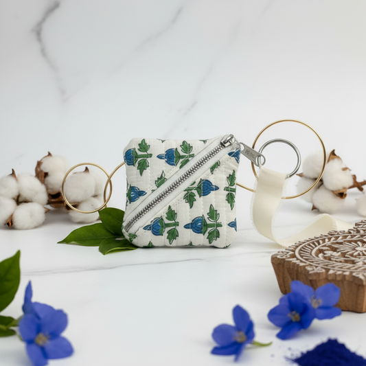 White Bagru Leaf Print Keychain