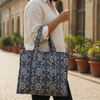 Indigo Ajrakh Geometric Print Tote Bag