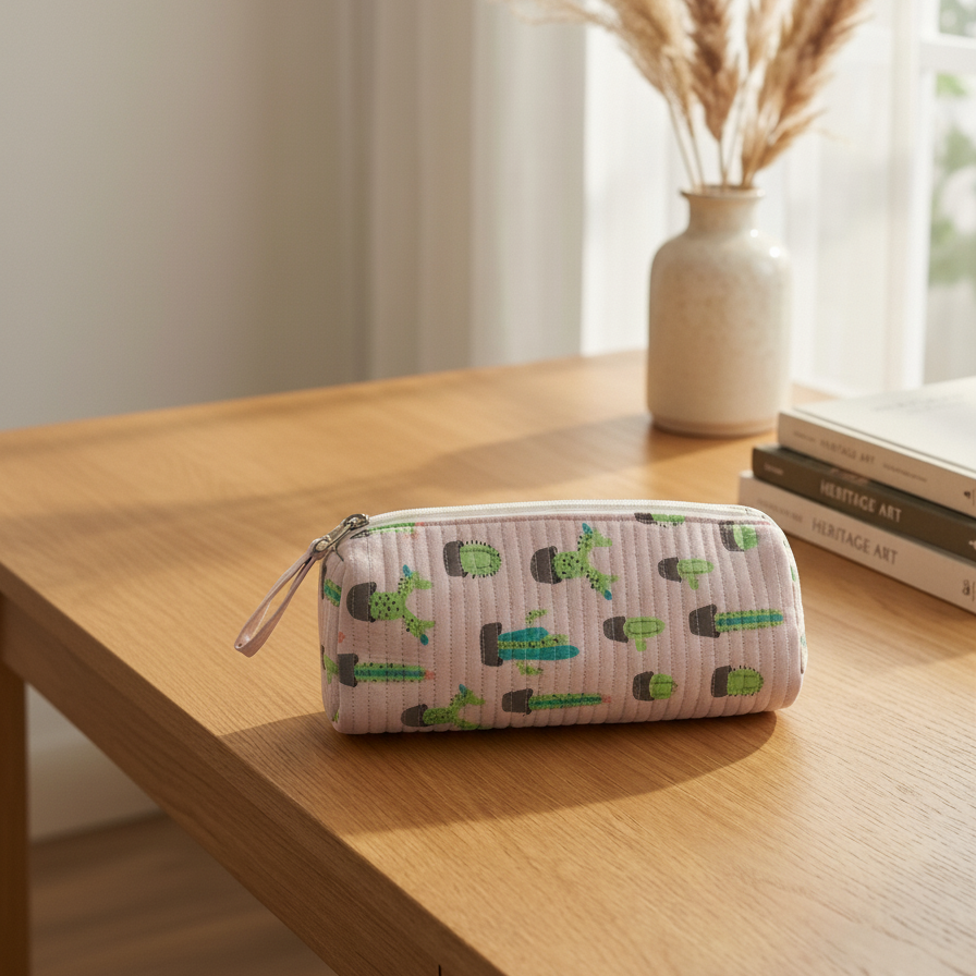 Mint Cactus Print Pencil Pouch