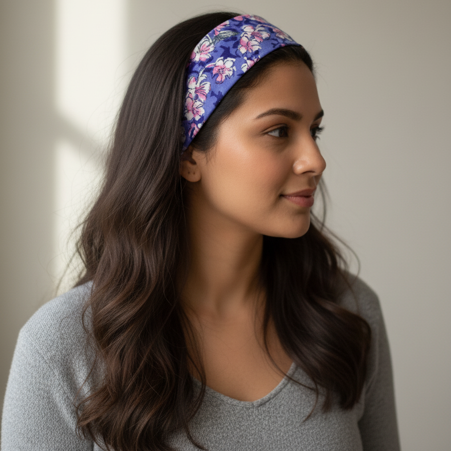 Purple Kalamkari Floral Print hairband