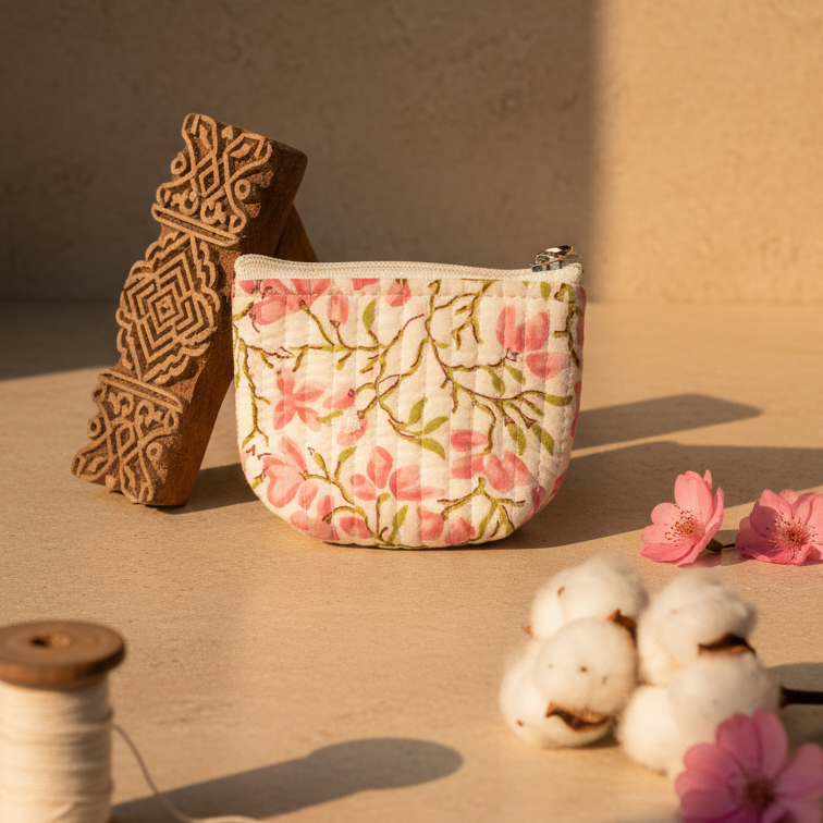 Pink Sanganeri Coin Pouch