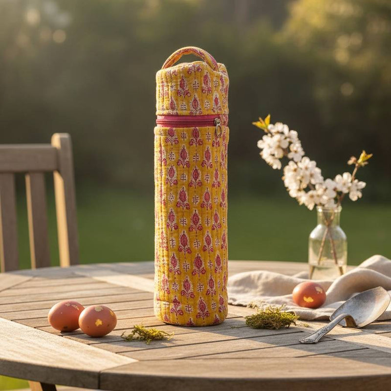 Mustard Sanganeri Booti Print Bottle Cover