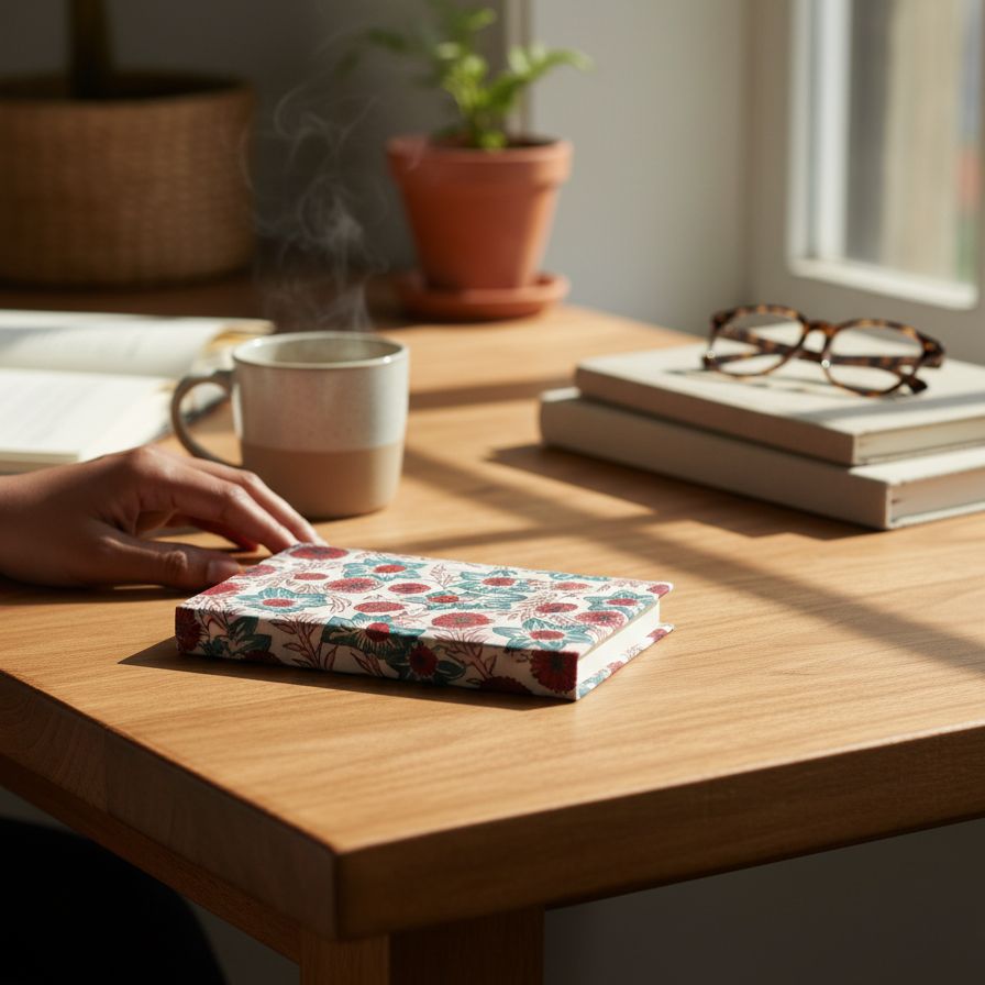 White Red Bagru Floral Print Notebook