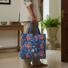 Indigo-Red Bagru Floral Print Shoulder Tote Bag