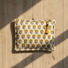 White Yellow Floral Bagru Print Cotton Pouch