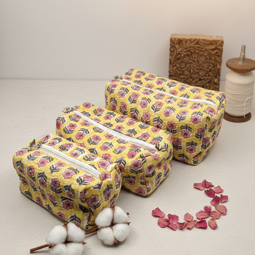 Multicolor Ajrakh Geometric Print Pouch Set of 3